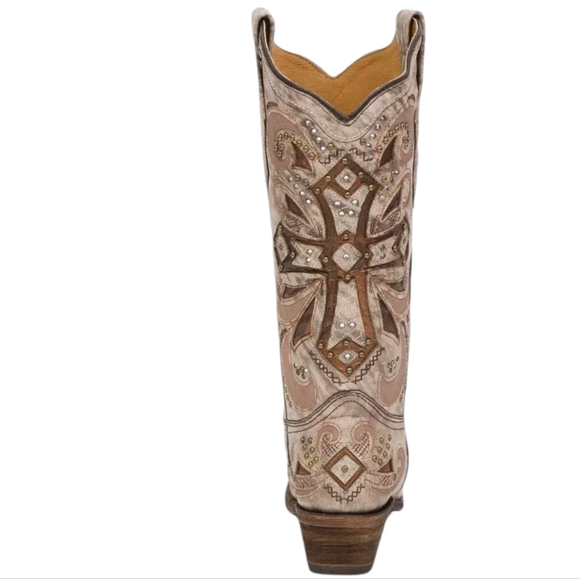 CORRAL AB084 "Sadler" ivory leather bronze cross cowgirl boot snip toe sz 9.5 - Picture 3 of 16